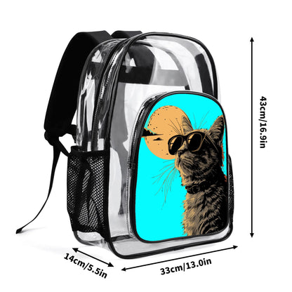 Cool Cat - Stadium Approved Clear Backpack, Heavy Duty PVC Design for College, Work & Travel, with Adjustable Straps & Quick Security Check