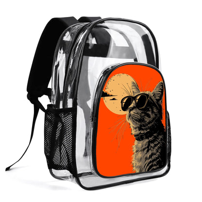 Cool Cat - Stadium Approved Clear Backpack, Heavy Duty PVC Design for College, Work & Travel, with Adjustable Straps & Quick Security Check