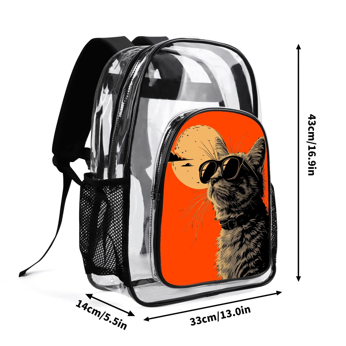 Cool Cat - Stadium Approved Clear Backpack, Heavy Duty PVC Design for College, Work & Travel, with Adjustable Straps & Quick Security Check