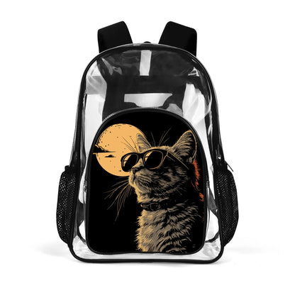 Cool Cat - Stadium Approved Clear Backpack, Heavy Duty PVC Design for College, Work & Travel, with Adjustable Straps & Quick Security Check