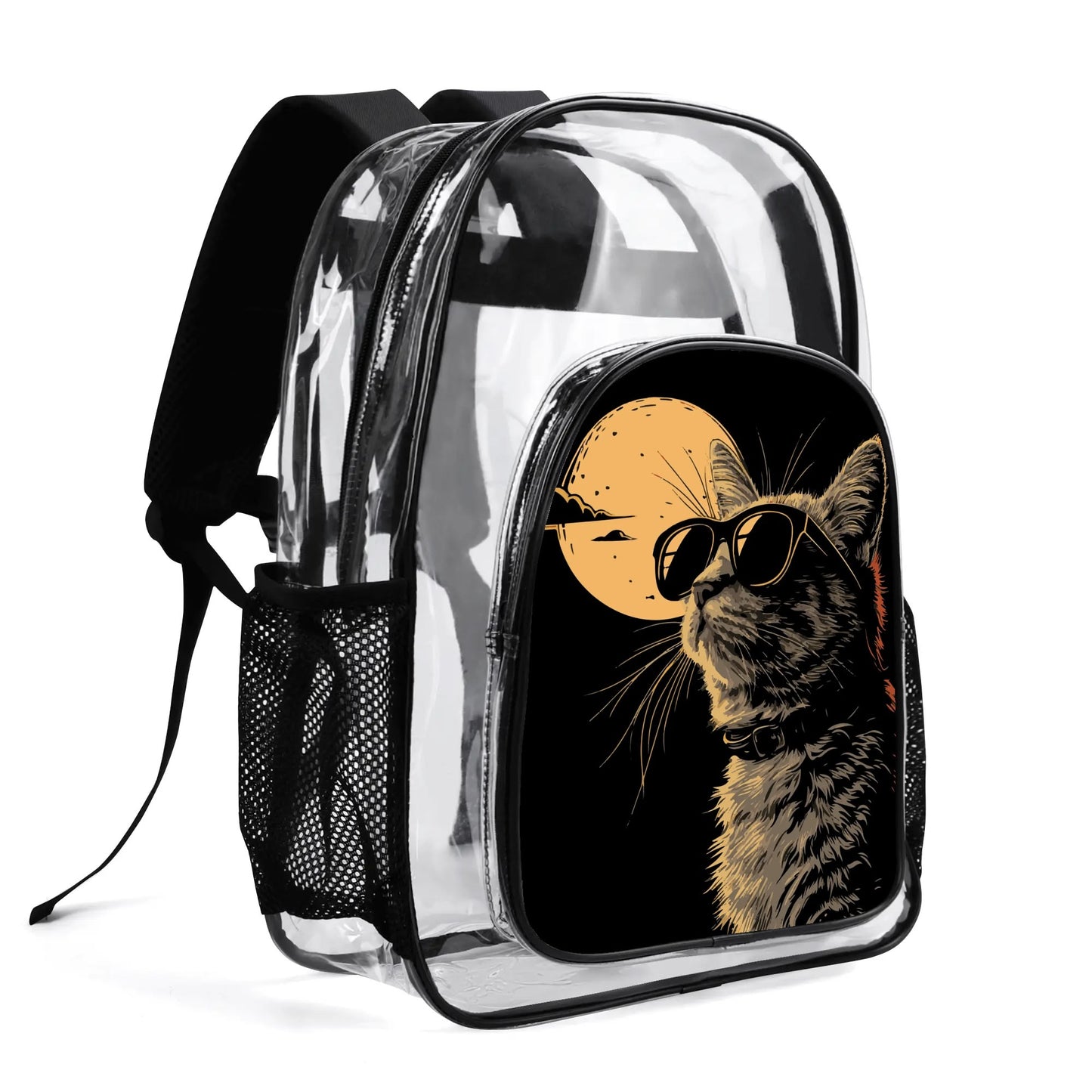 Cool Cat - Stadium Approved Clear Backpack, Heavy Duty PVC Design for College, Work & Travel, with Adjustable Straps & Quick Security Check