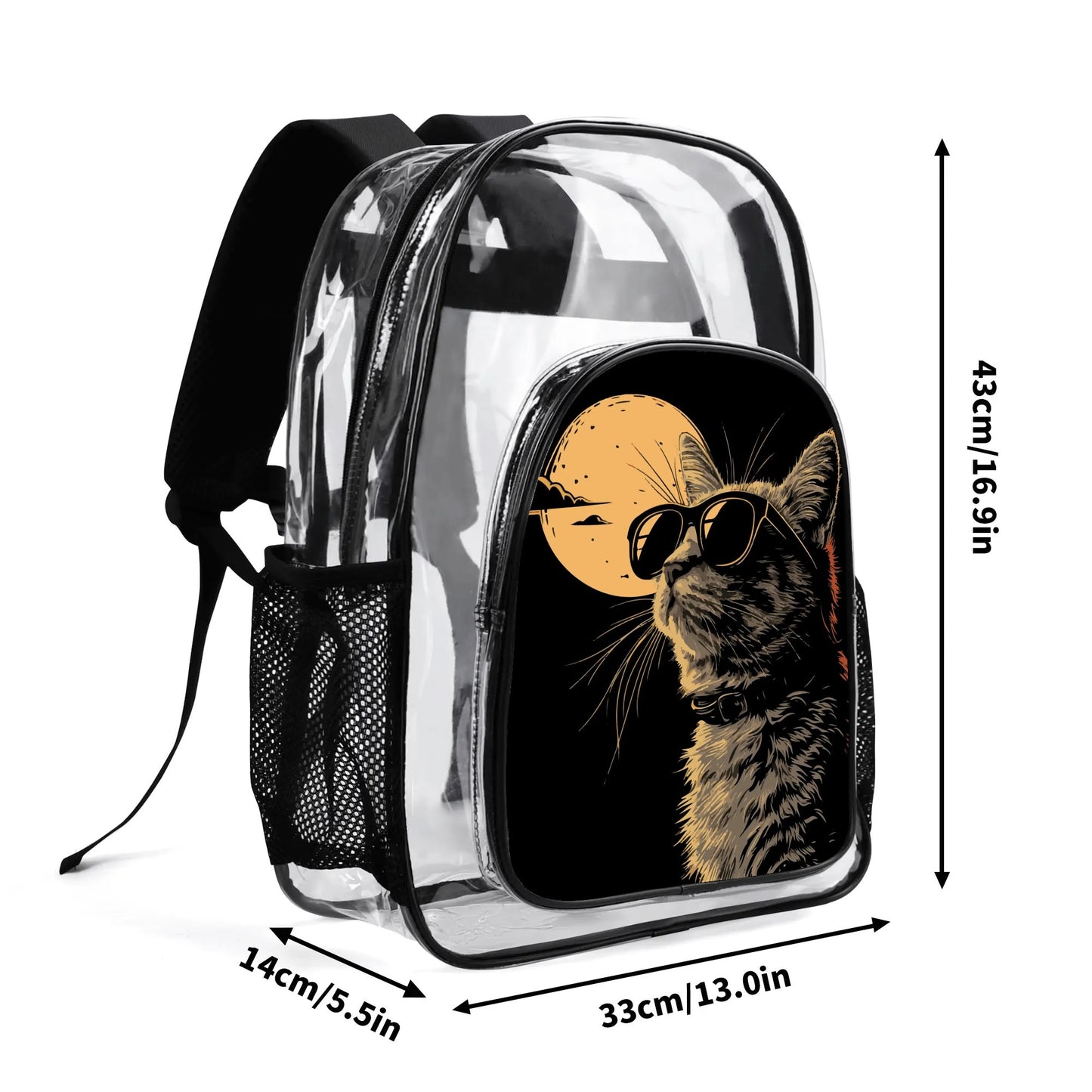 Cool Cat - Stadium Approved Clear Backpack, Heavy Duty PVC Design for College, Work & Travel, with Adjustable Straps & Quick Security Check