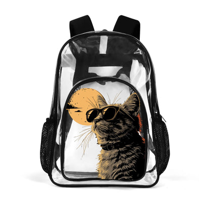 Cool Cat - Stadium Approved Clear Backpack, Heavy Duty PVC Design for College, Work & Travel, with Adjustable Straps & Quick Security Check