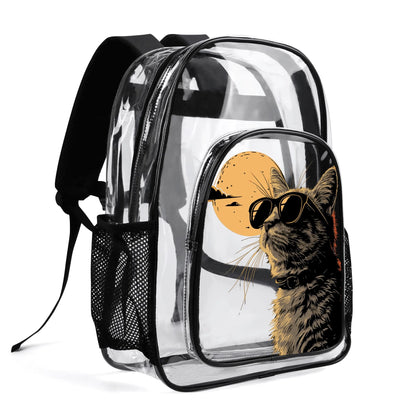 Cool Cat - Stadium Approved Clear Backpack, Heavy Duty PVC Design for College, Work & Travel, with Adjustable Straps & Quick Security Check