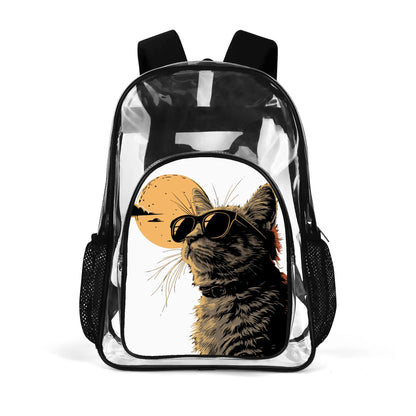 Cool Cat - Stadium Approved Clear Backpack, Heavy Duty PVC Design for College, Work & Travel, with Adjustable Straps & Quick Security Check