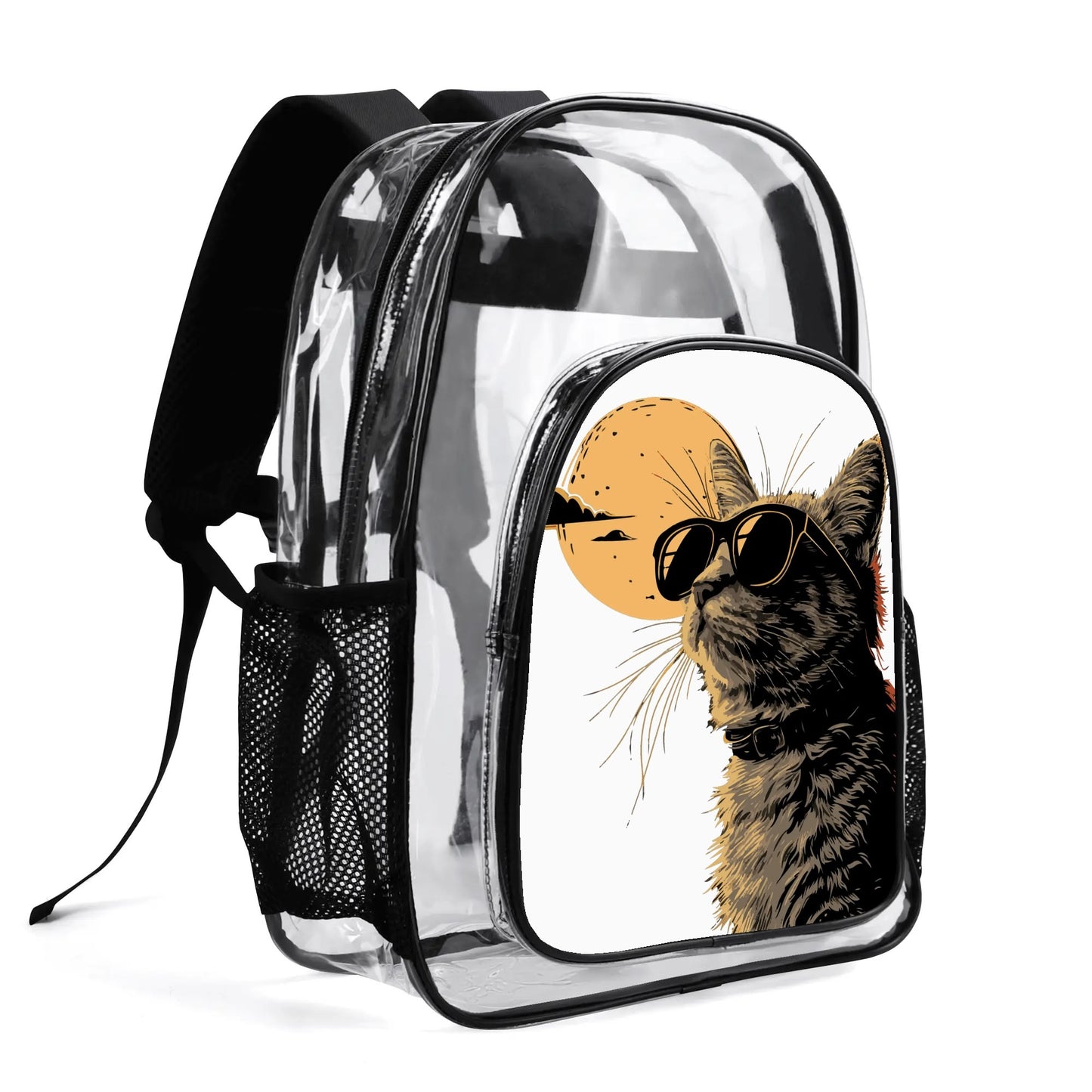 Cool Cat - Stadium Approved Clear Backpack, Heavy Duty PVC Design for College, Work & Travel, with Adjustable Straps & Quick Security Check