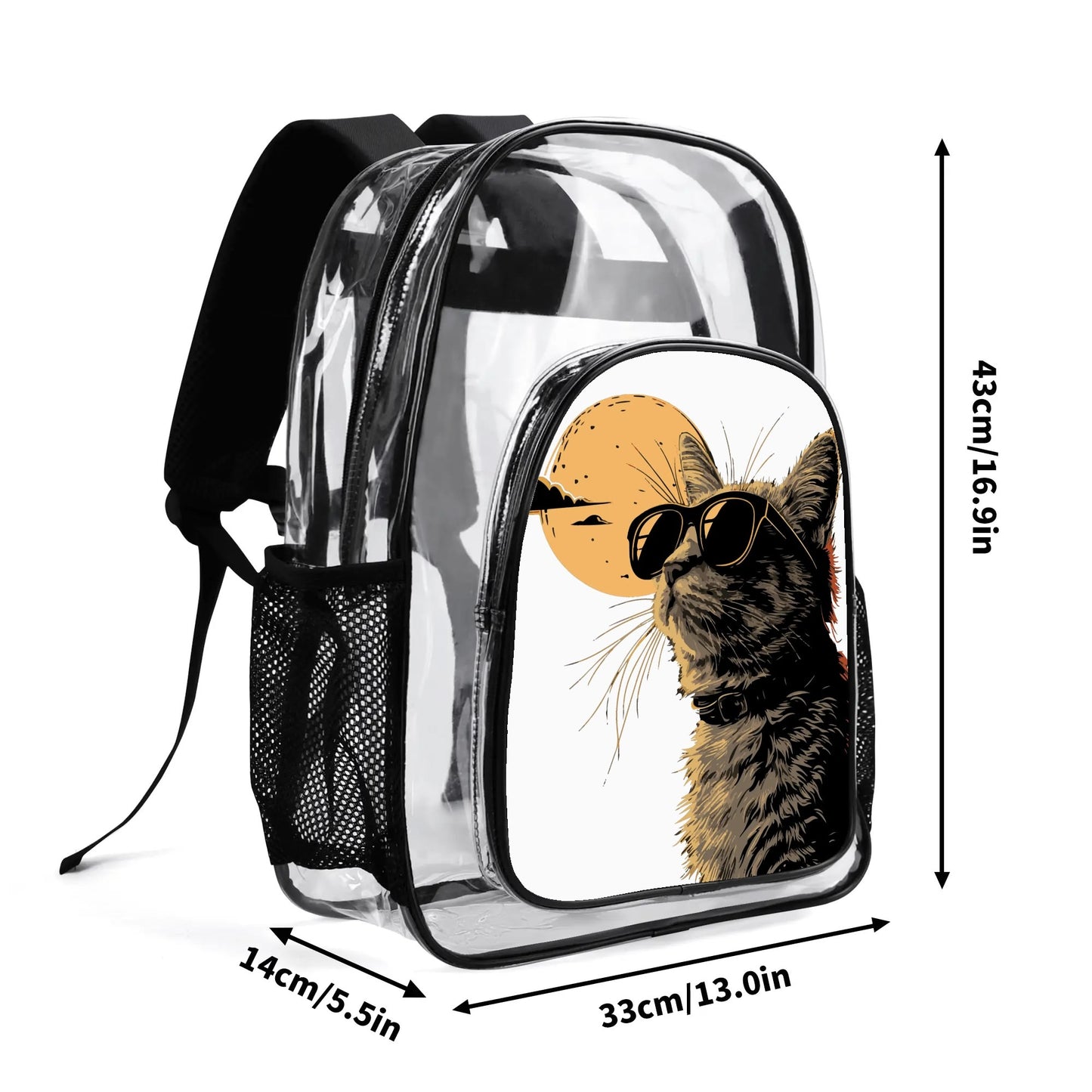 Cool Cat - Stadium Approved Clear Backpack, Heavy Duty PVC Design for College, Work & Travel, with Adjustable Straps & Quick Security Check