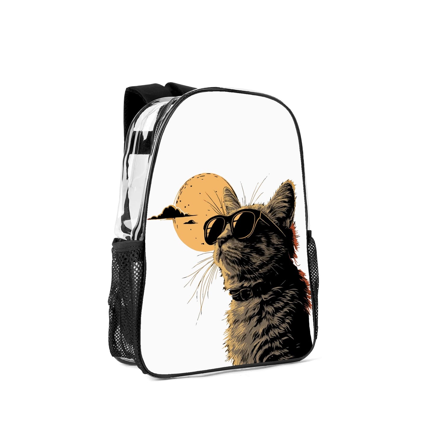 Cool Cat - 17 Transparent See Through Backpack/Bookbag - Single Compartment