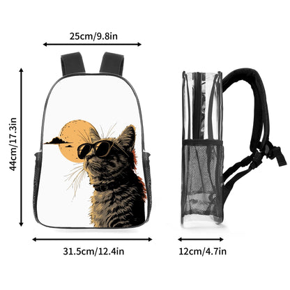 Cool Cat - 17 Transparent See Through Backpack/Bookbag - Single Compartment