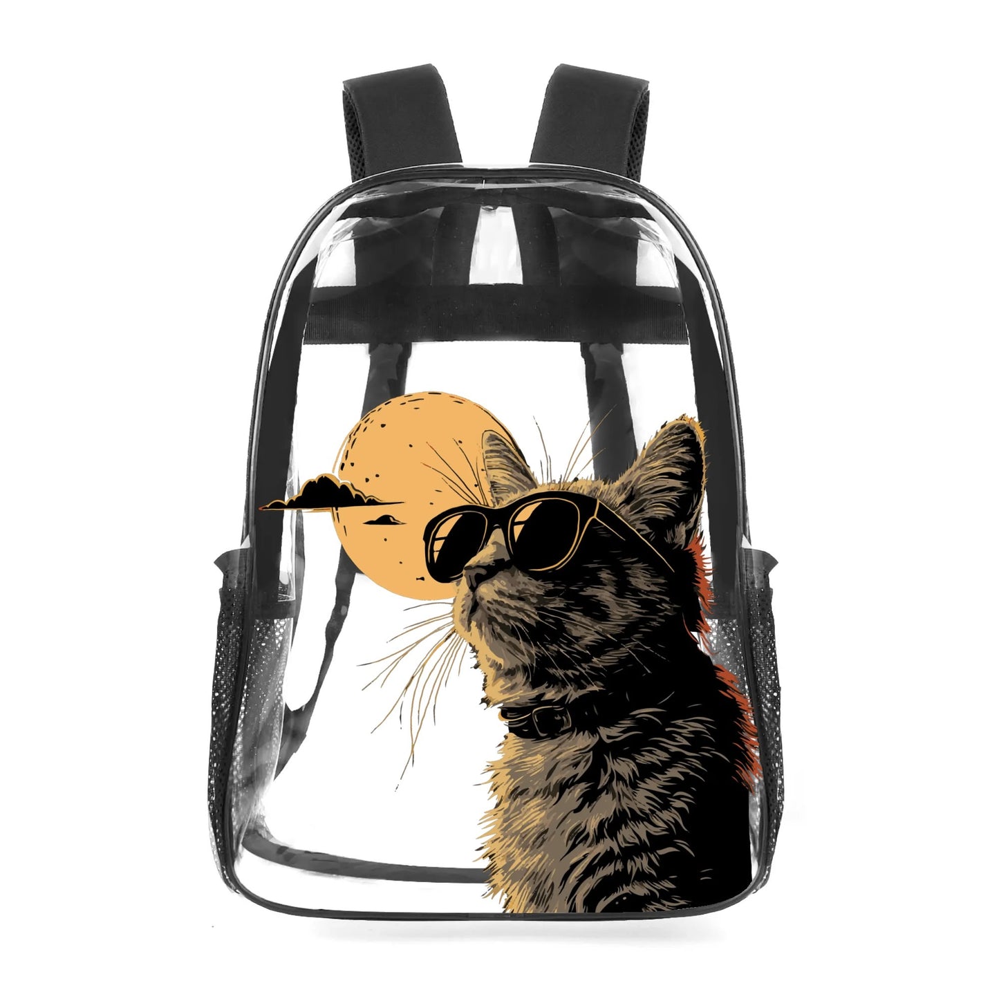 Cool Cat - 17 Transparent See Through Backpack/Bookbag - Single Compartment