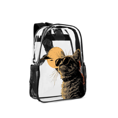 Cool Cat - 17 Transparent See Through Backpack/Bookbag - Single Compartment