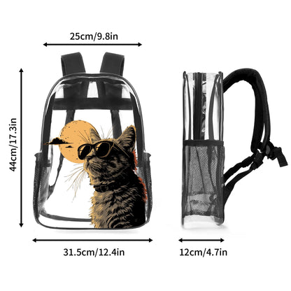 Cool Cat - 17 Transparent See Through Backpack/Bookbag - Single Compartment