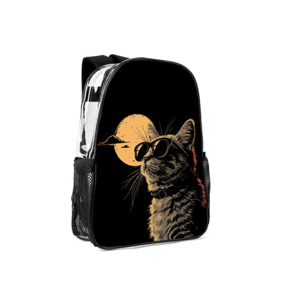 Cool Cat - 17 Transparent See Through Backpack/Bookbag - Single Compartment