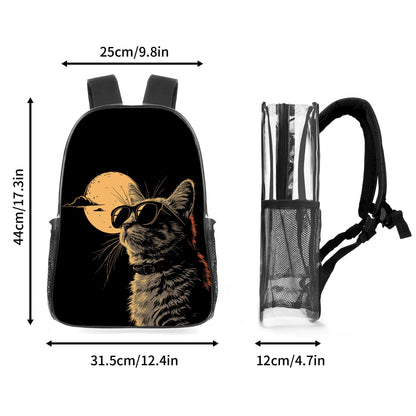 Cool Cat - 17 Transparent See Through Backpack/Bookbag - Single Compartment