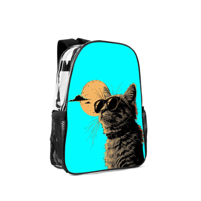 Cool Cat - 17 Transparent See Through Backpack/Bookbag - Single Compartment