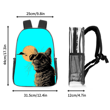 Cool Cat - 17 Transparent See Through Backpack/Bookbag - Single Compartment