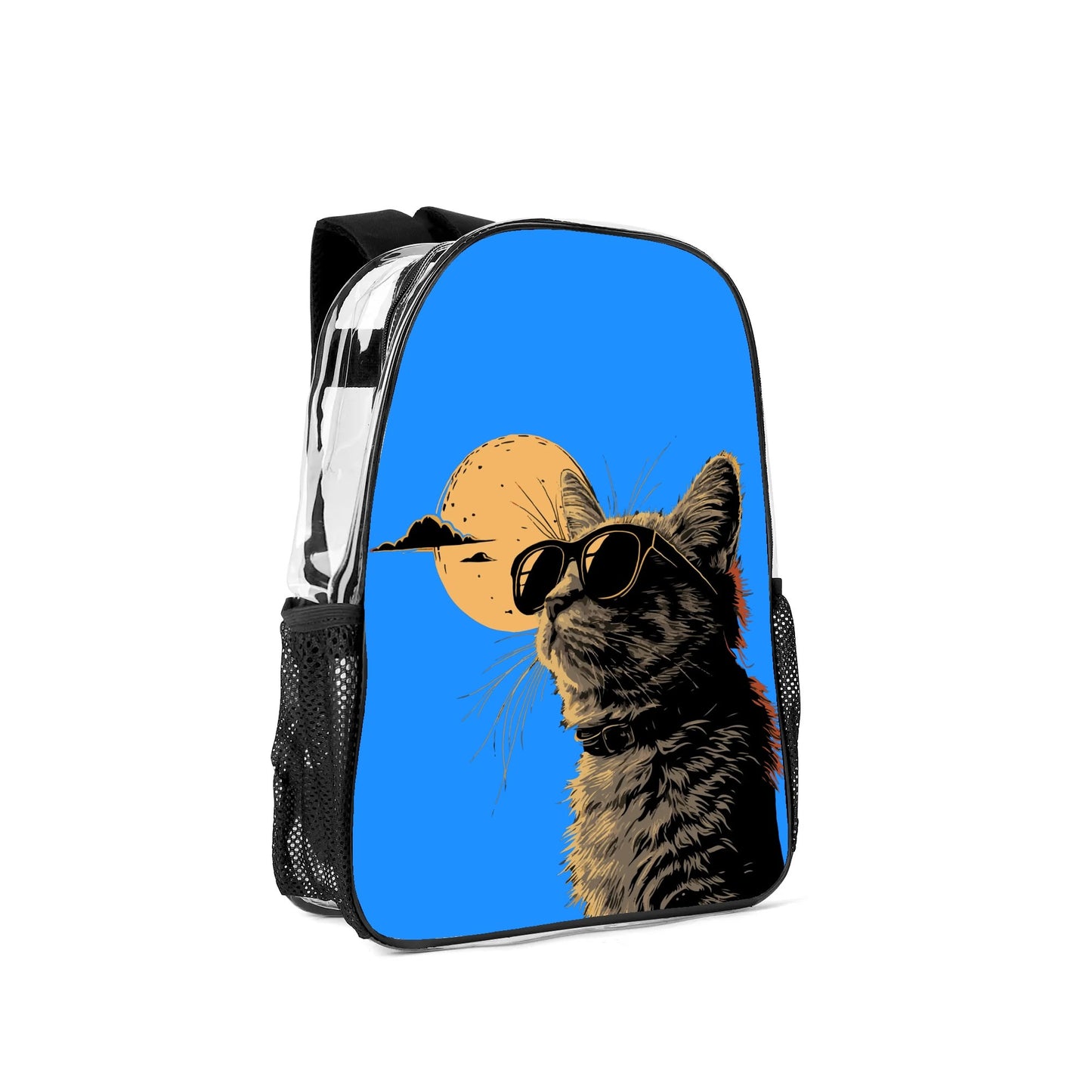 Cool Cat - 17 Transparent See Through Backpack/Bookbag - Single Compartment