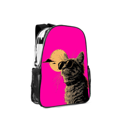 Cool Cat - 17 Transparent See Through Backpack/Bookbag - Single Compartment