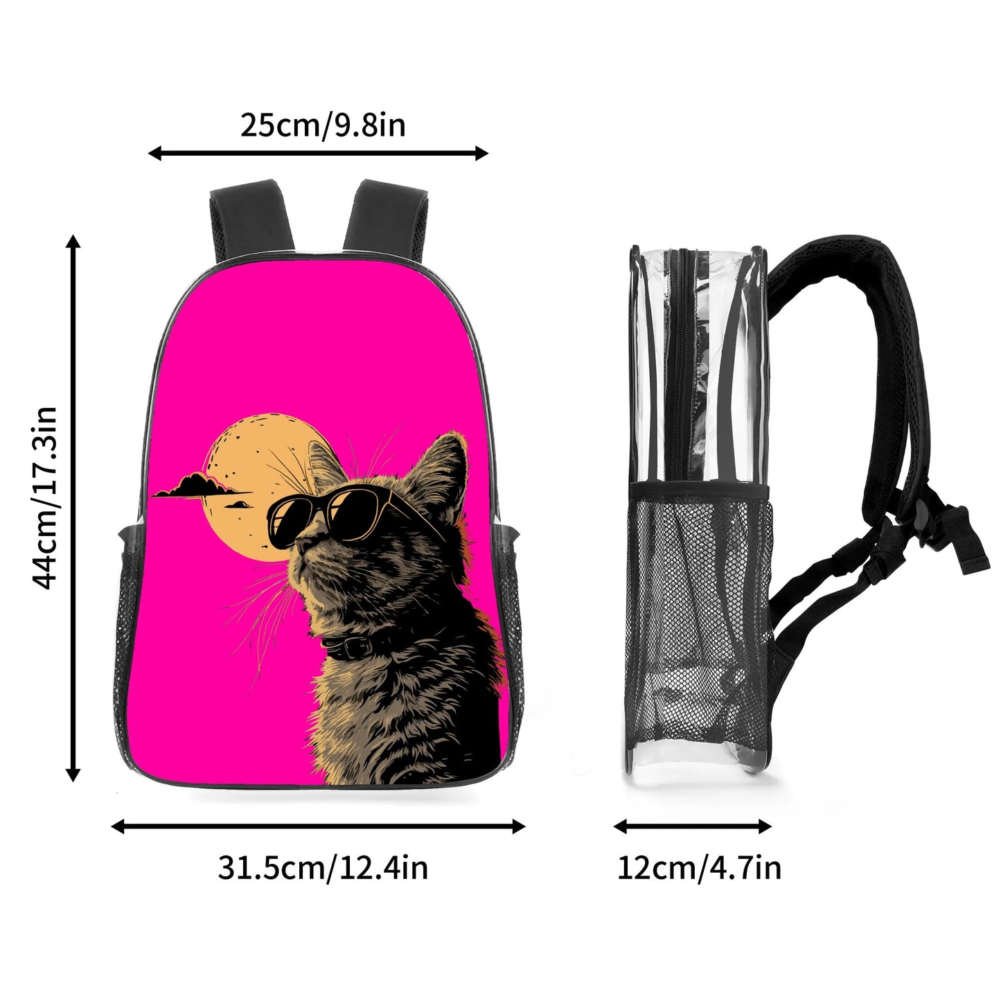 Cool Cat - 17 Transparent See Through Backpack/Bookbag - Single Compartment