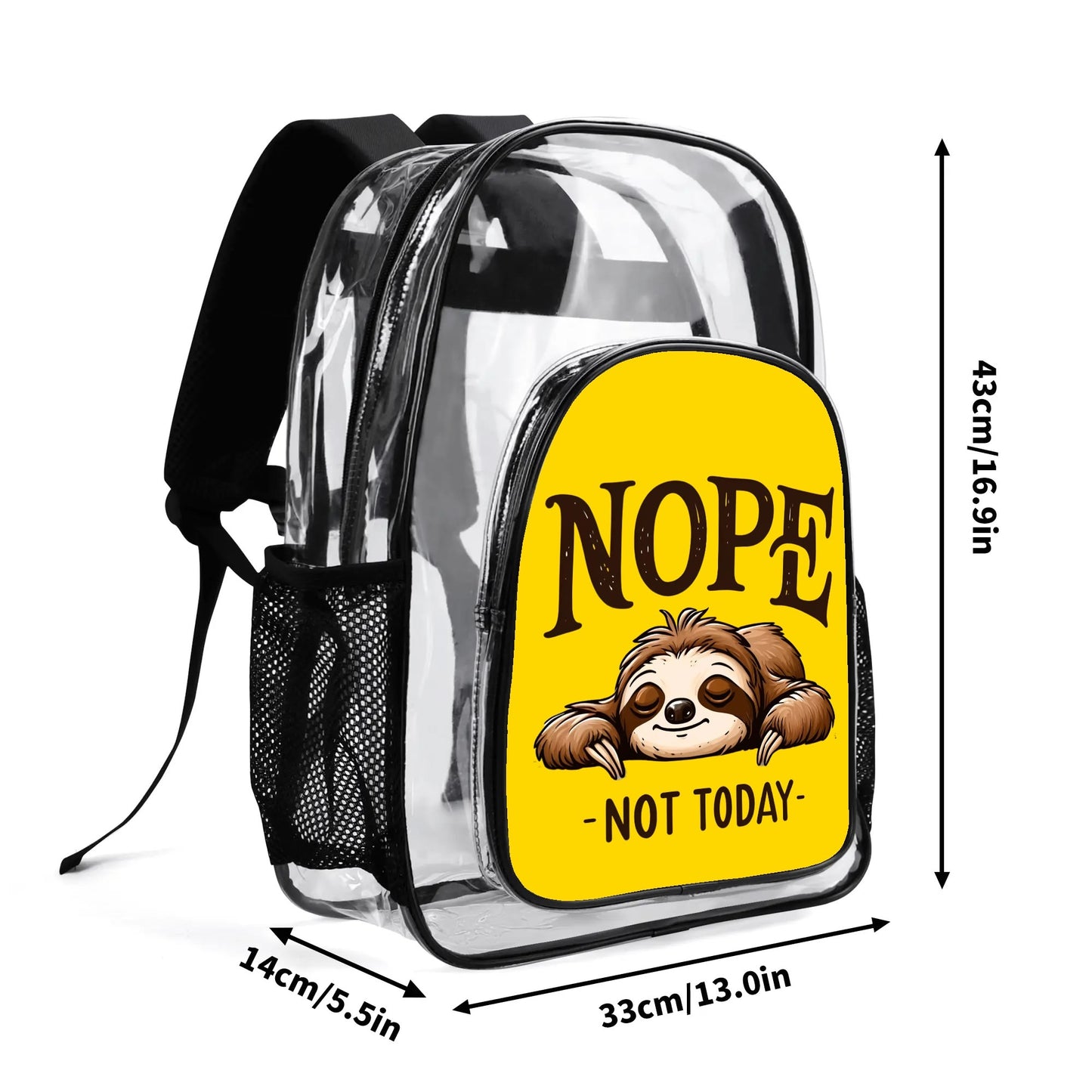 Nope Not Today - Stadium Approved Clear Backpack, Heavy Duty PVC Design for College, Work & Travel, with Adjustable Straps & Quick Security Check