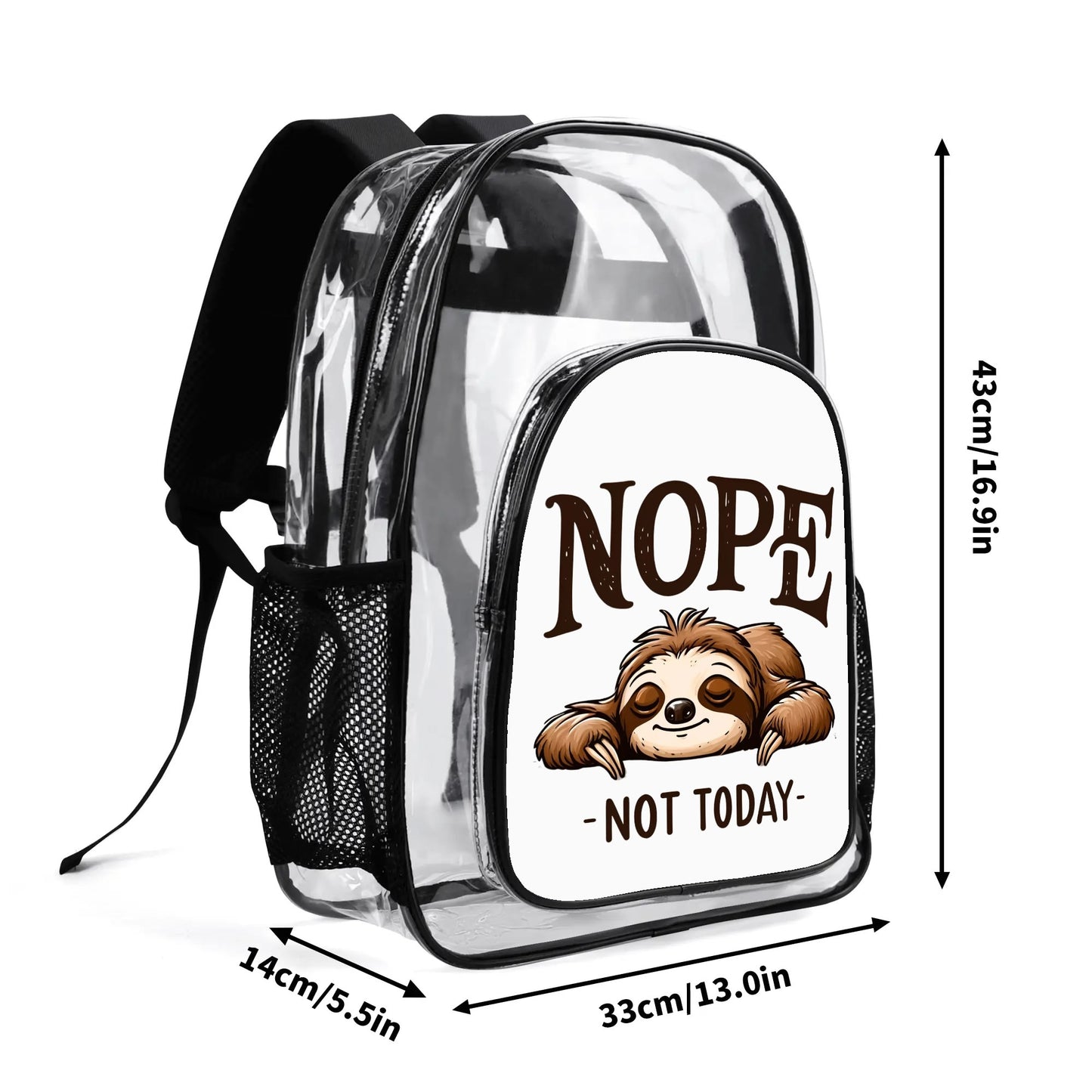 Nope Not Today - Stadium Approved Clear Backpack, Heavy Duty PVC Design for College, Work & Travel, with Adjustable Straps & Quick Security Check