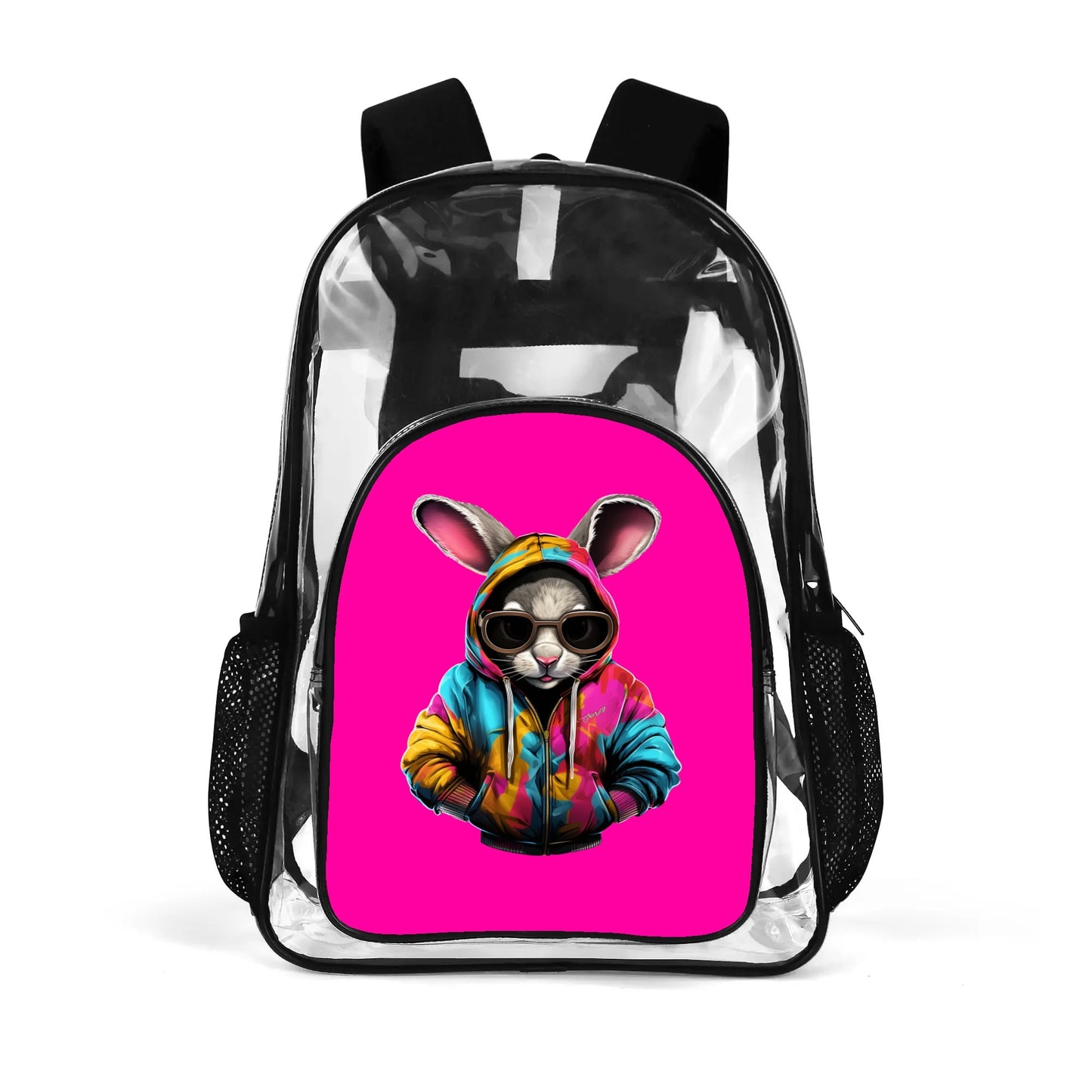 Hip Hop Rabbit - Stadium Approved Clear Backpack, Heavy Duty PVC Design for College, Work & Travel, with Adjustable Straps & Quick Security Check