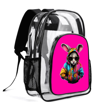 Hip Hop Rabbit - Stadium Approved Clear Backpack, Heavy Duty PVC Design for College, Work & Travel, with Adjustable Straps & Quick Security Check