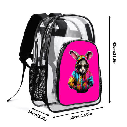 Hip Hop Rabbit - Stadium Approved Clear Backpack, Heavy Duty PVC Design for College, Work & Travel, with Adjustable Straps & Quick Security Check