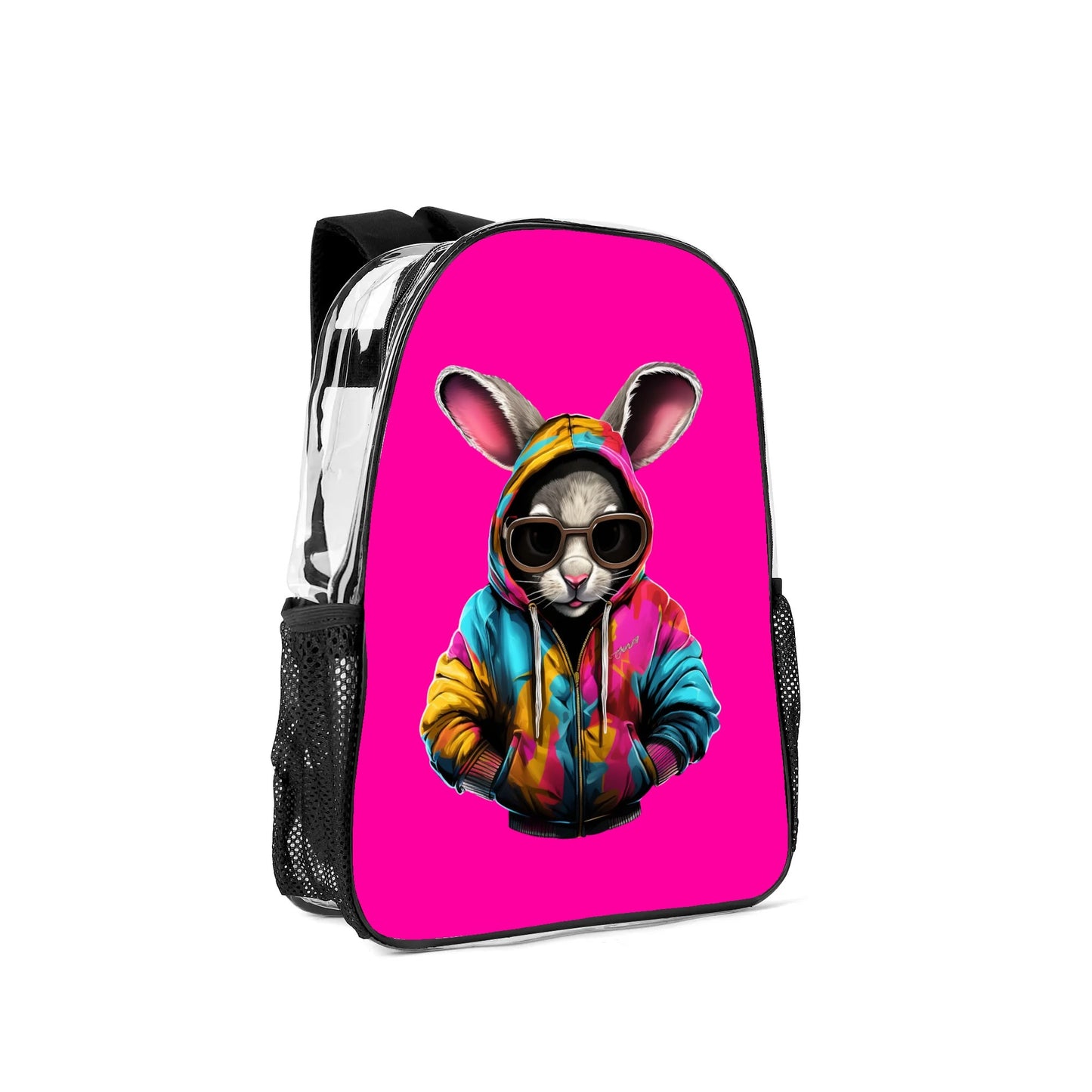 Hip Hop Rabbit - 17 Transparent See Through Backpack/Bookbag - Single Compartment