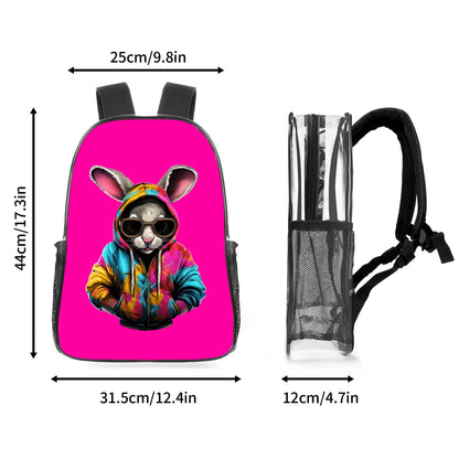 Hip Hop Rabbit - 17 Transparent See Through Backpack/Bookbag - Single Compartment