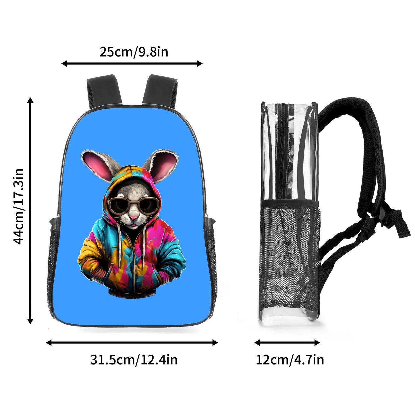 Hip Hop Rabbit - 17 Transparent See Through Backpack/Bookbag - Single Compartment