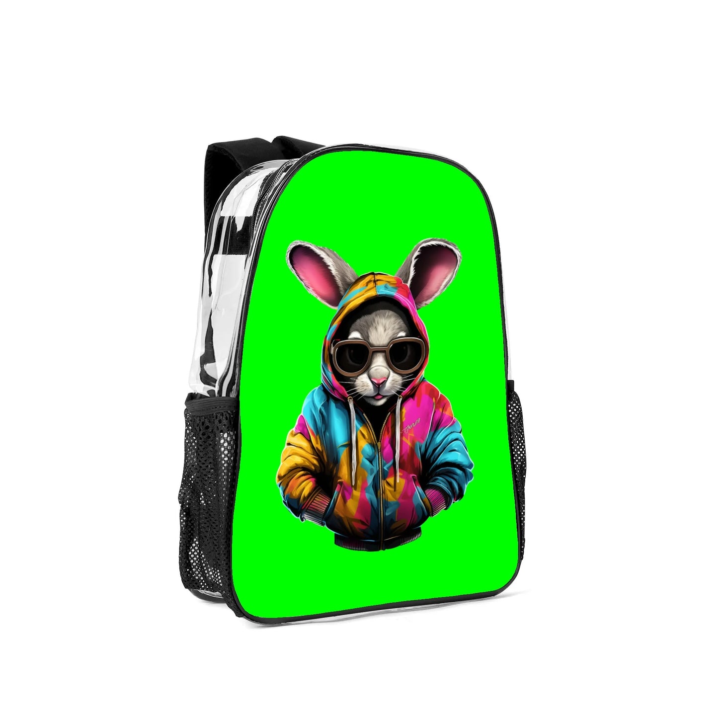 Hip Hop Rabbit - 17 Transparent See Through Backpack/Bookbag - Single Compartment