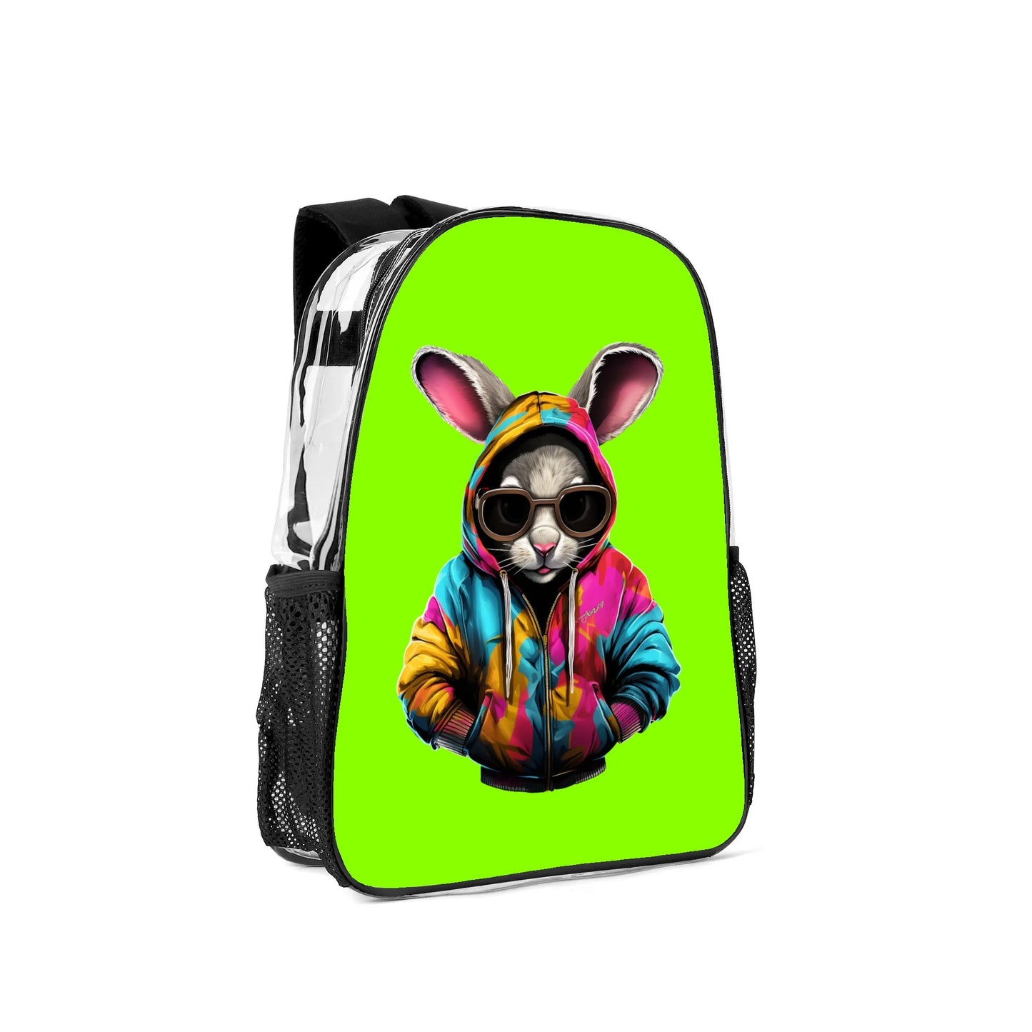 Hip Hop Rabbit - 17 Transparent See Through Backpack/Bookbag - Single Compartment