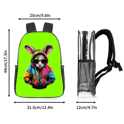 Hip Hop Rabbit - 17 Transparent See Through Backpack/Bookbag - Single Compartment