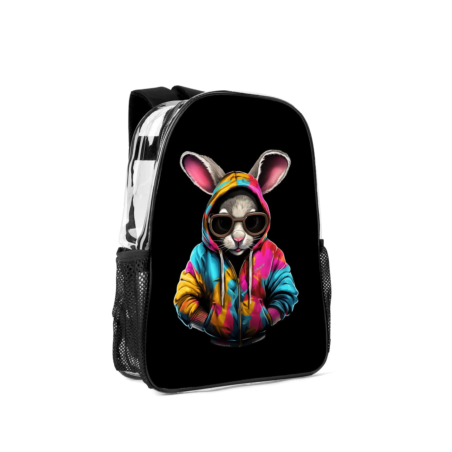 Hip Hop Rabbit - 17 Transparent See Through Backpack/Bookbag - Single Compartment