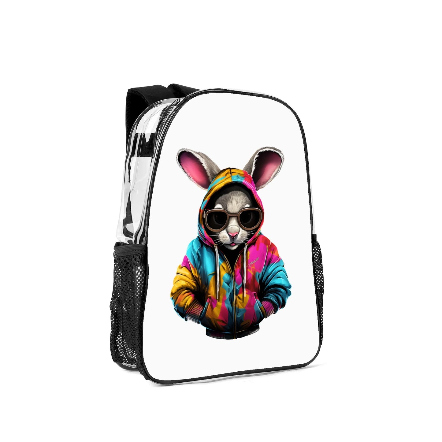 Hip Hop Rabbit - 17 Transparent See Through Backpack/Bookbag - Single Compartment