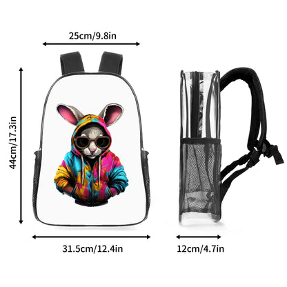 Hip Hop Rabbit - 17 Transparent See Through Backpack/Bookbag - Single Compartment