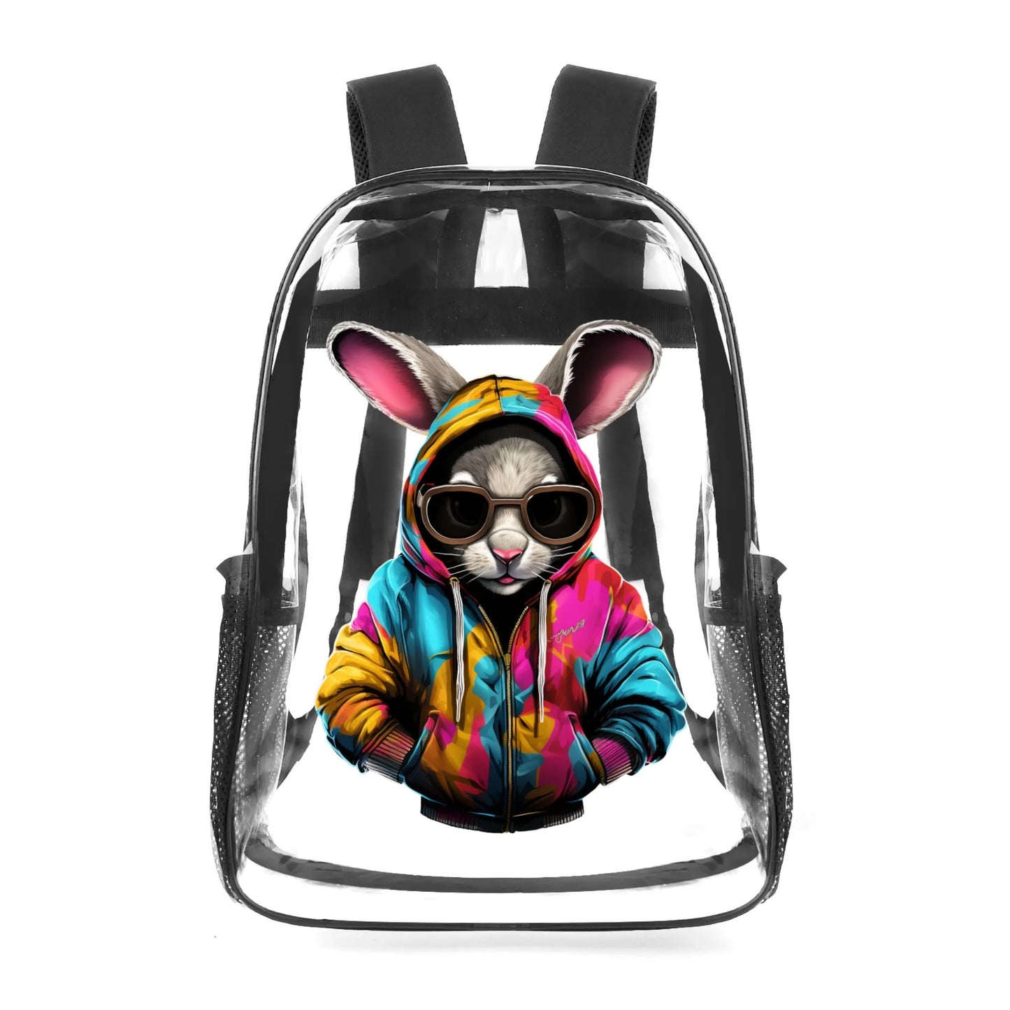 Hip Hop Rabbit - 17 Transparent See Through Backpack/Bookbag - Single Compartment