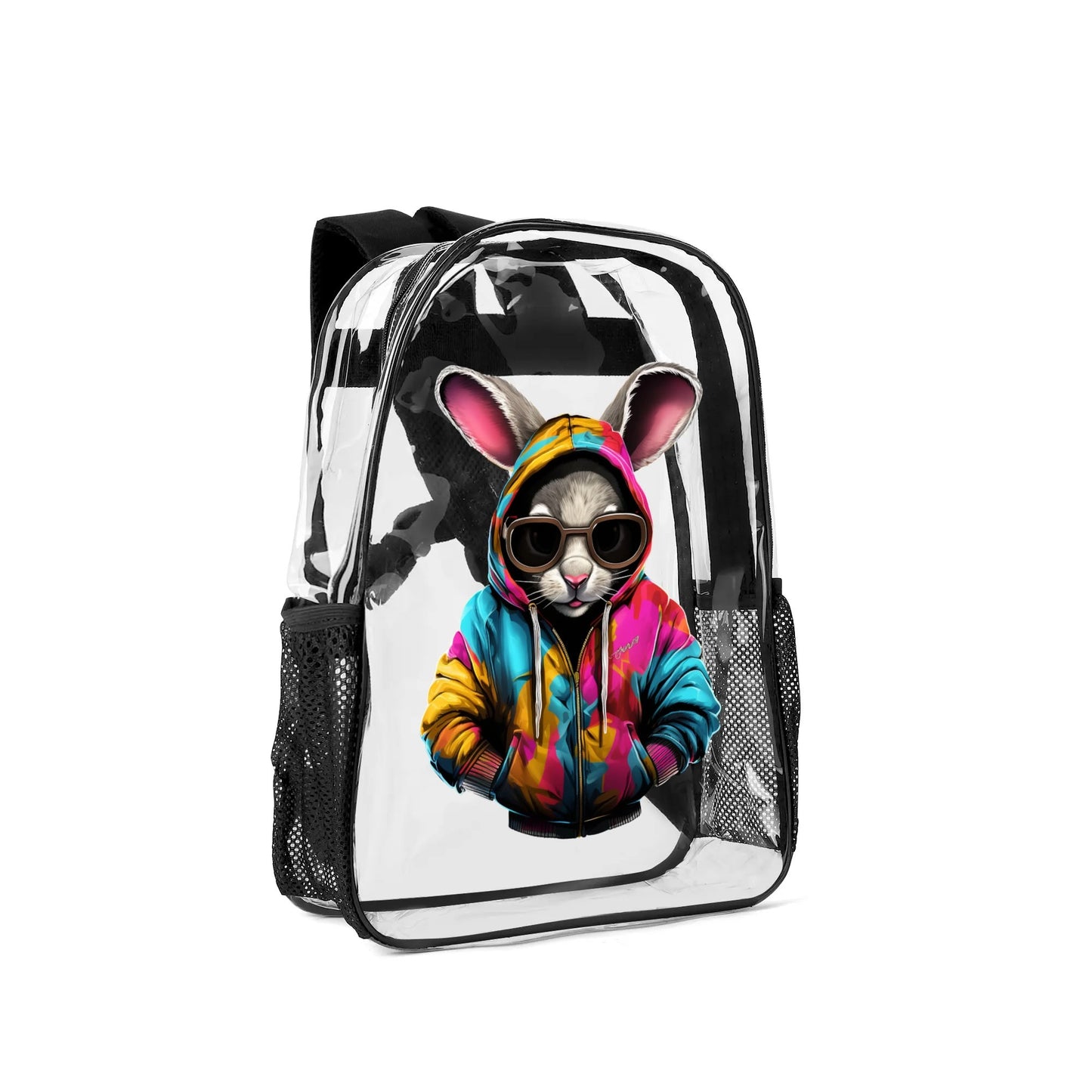 Hip Hop Rabbit - 17 Transparent See Through Backpack/Bookbag - Single Compartment