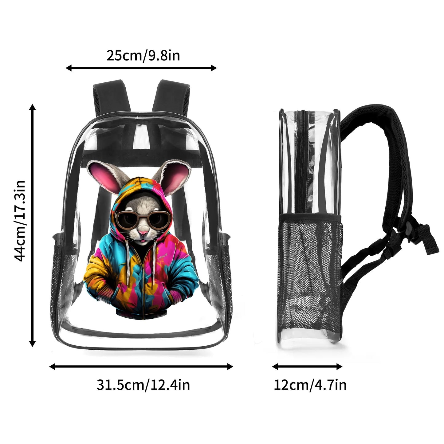 Hip Hop Rabbit - 17 Transparent See Through Backpack/Bookbag - Single Compartment