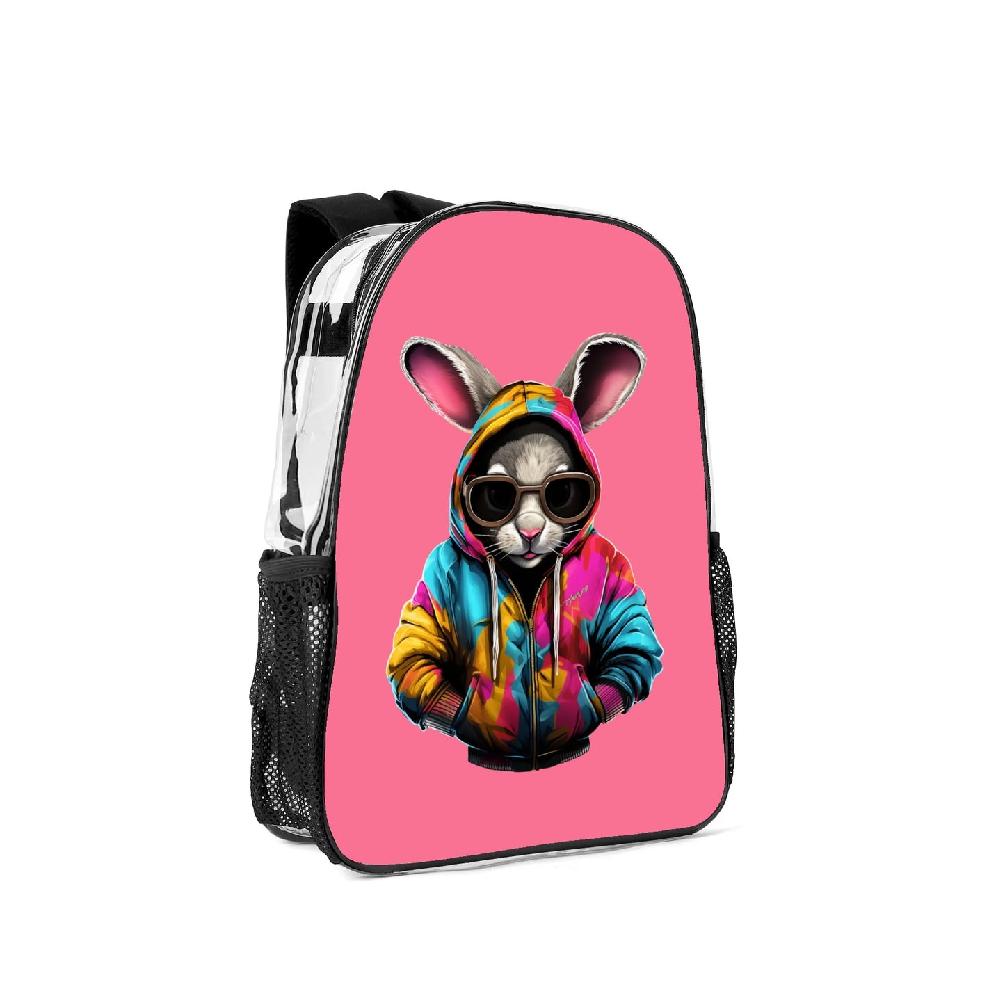 Hip Hop Rabbit - 17 Transparent See Through Backpack/Bookbag - Single Compartment