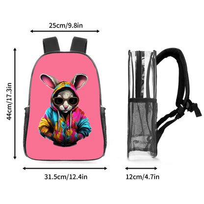 Hip Hop Rabbit - 17 Transparent See Through Backpack/Bookbag - Single Compartment