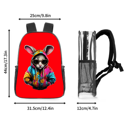 Hip Hop Rabbit - 17 Transparent See Through Backpack/Bookbag - Single Compartment