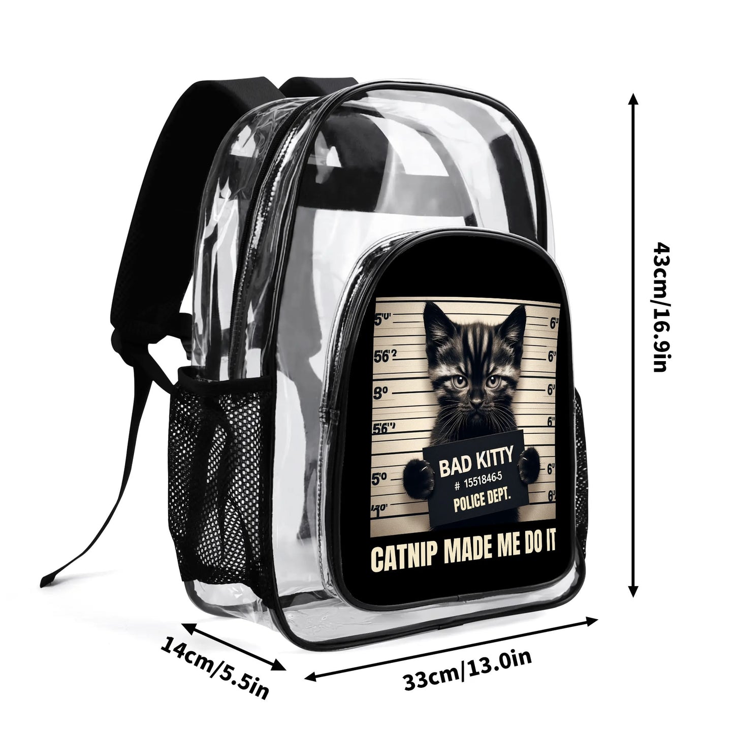 Funny Cats! - Large 17 Transparent See-Thru Backpack