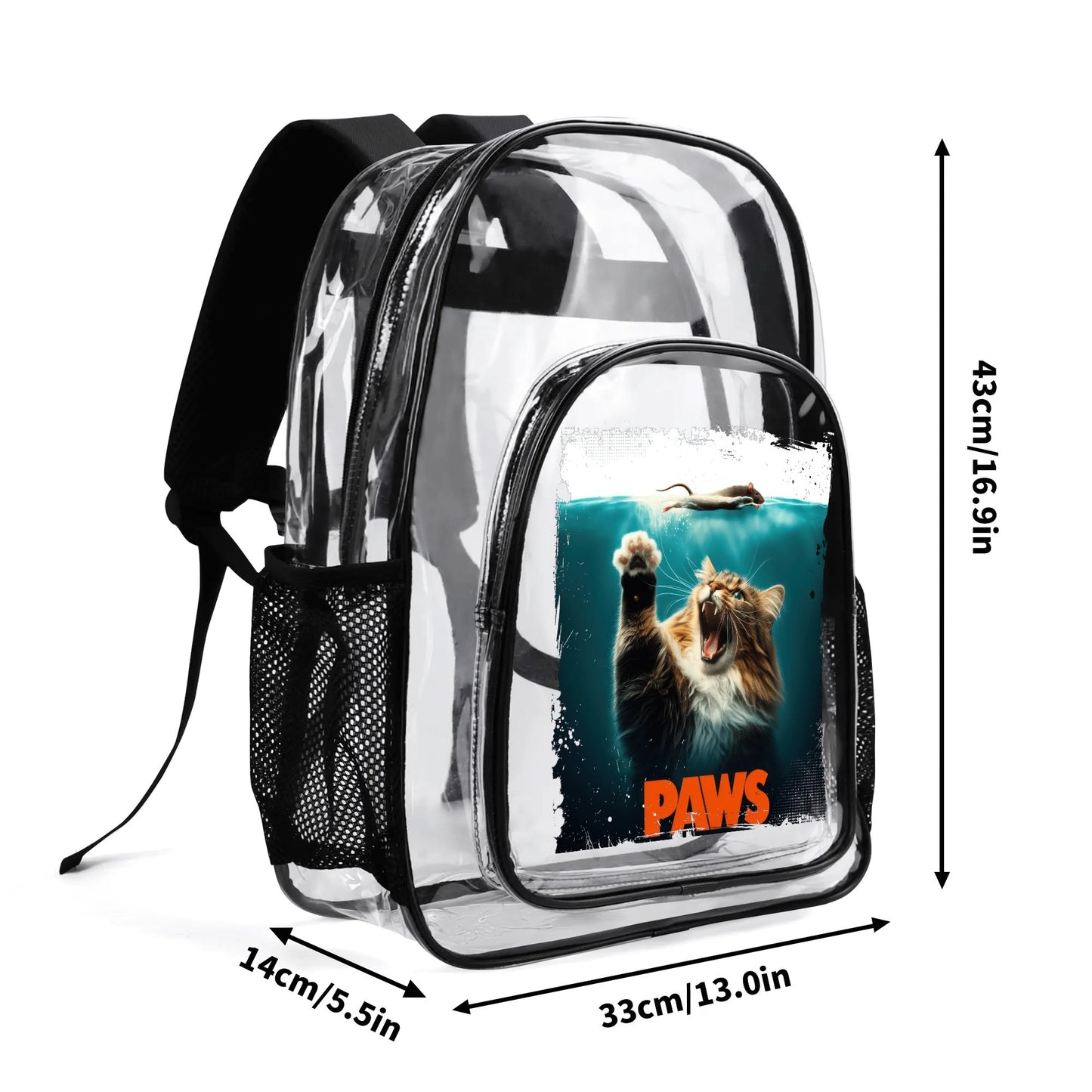 Funny Cats! - Large 17 Transparent See-Thru Backpack