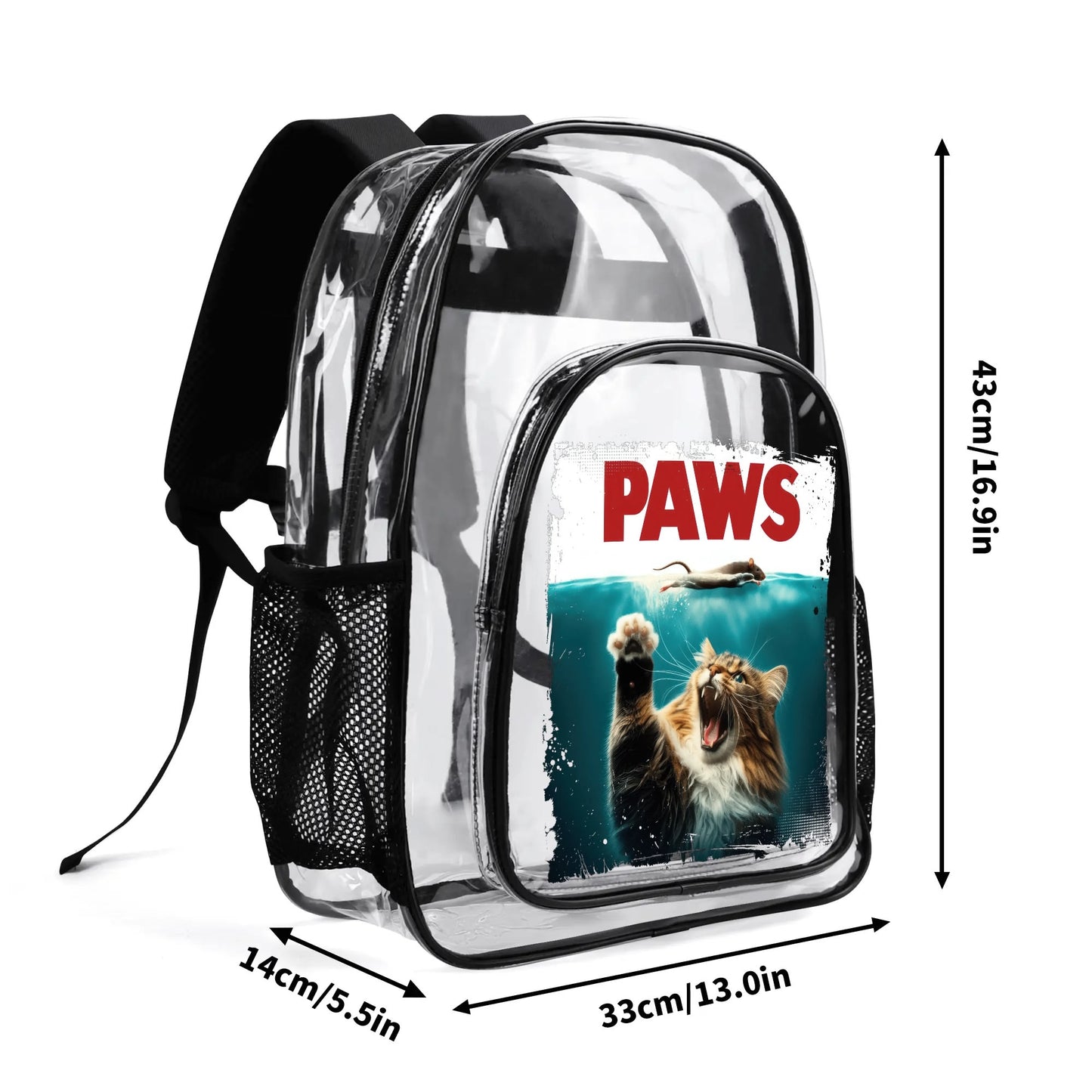 Funny Cats! - Large 17 Transparent See-Thru Backpack