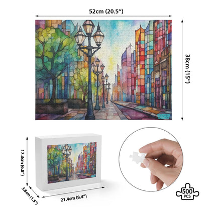 Stained Glass City Street - Jigsaw Puzzle (500 Pcs)