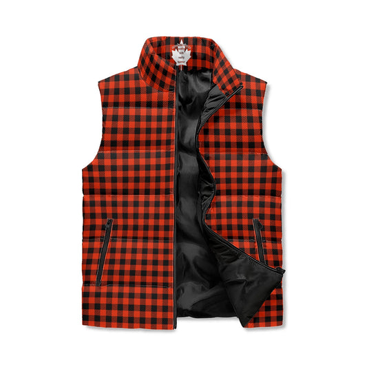 Burnt Orange Black Buffalo Plaid Puffer Vest - Unisex, All-Weather Protection with Zip Closure