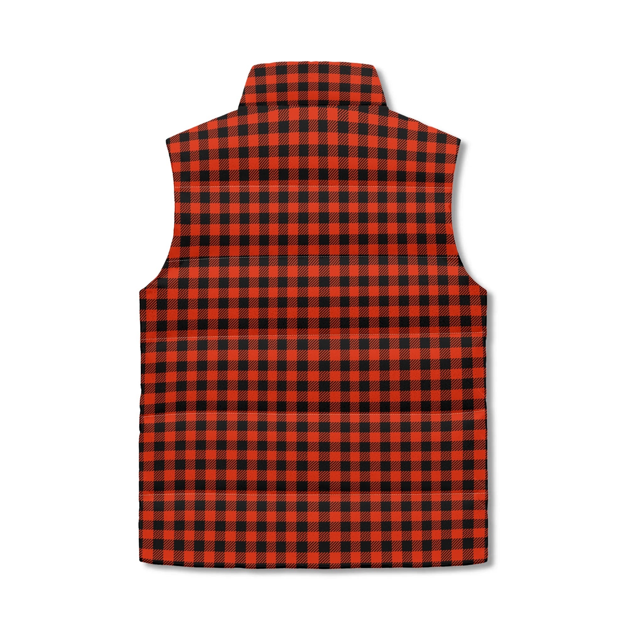 Burnt Orange Black Buffalo Plaid Puffer Vest - Unisex, All-Weather Protection with Zip Closure