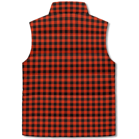 Burnt Orange Black Buffalo Plaid Puffer Vest - Unisex, All-Weather Protection with Zip Closure